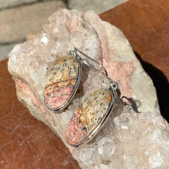 LEOPARD SKIN JASPER 925 STERLING SILVER EARRINGS - Picture 2 of 5